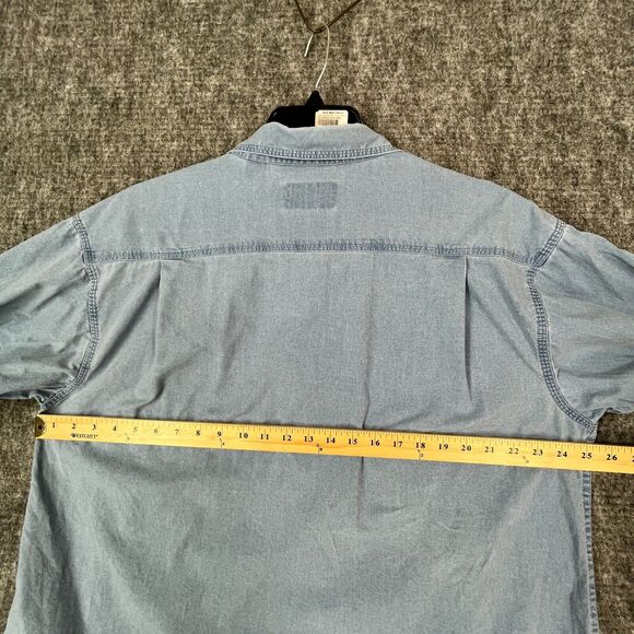 Red Head Shirt Mens L Button-Up Camp Field Outdoor Hike Chore Cottage Denim - Picture 10 of 13